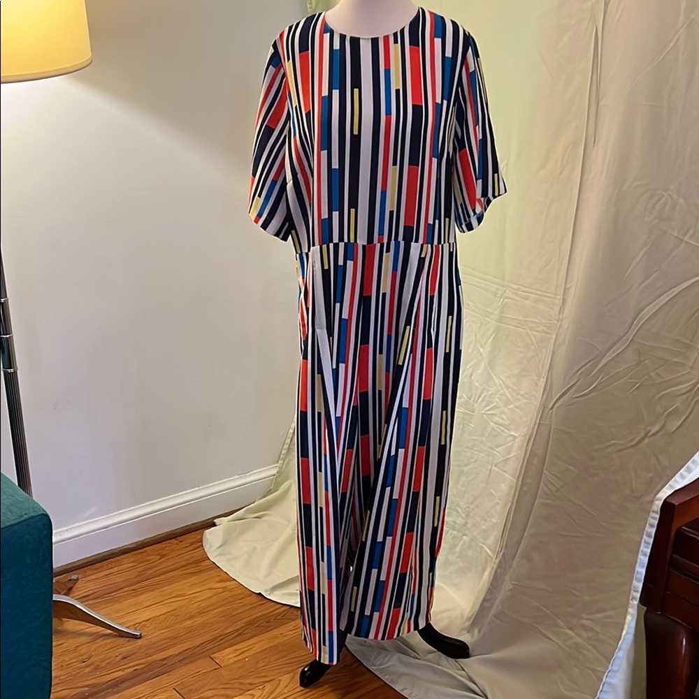 Traffic People Blue and Red Striped Jumpsuit